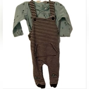 Petit Lem Teal and Brown Striped Kids Matching Set